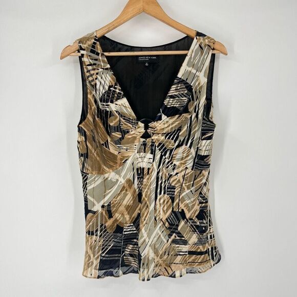 Jones New York Blouse Pullover Sleeveless Gold Rayon Silk Womens Size 12 - Picture 1 of 8